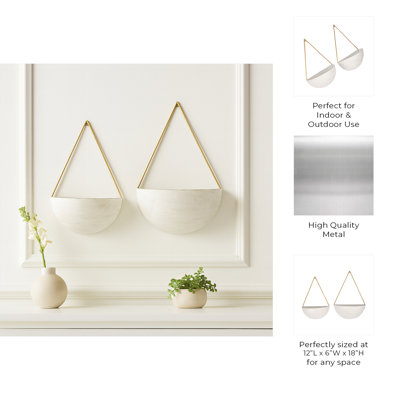 Modern Metal Half Moon Wall Indoor Hanging Planters for Patio Decor - Outdoor Flower Pots for Living Room or Home Wall Display - Set of 2, 18", 16"