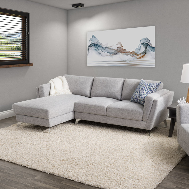 Upholstered 83 " L-Shaped Sofa & Chaise, Light Gray Polyester Blend, Left