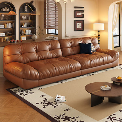 Brown Genuine Leather Modular Sofa cushion Threeseat