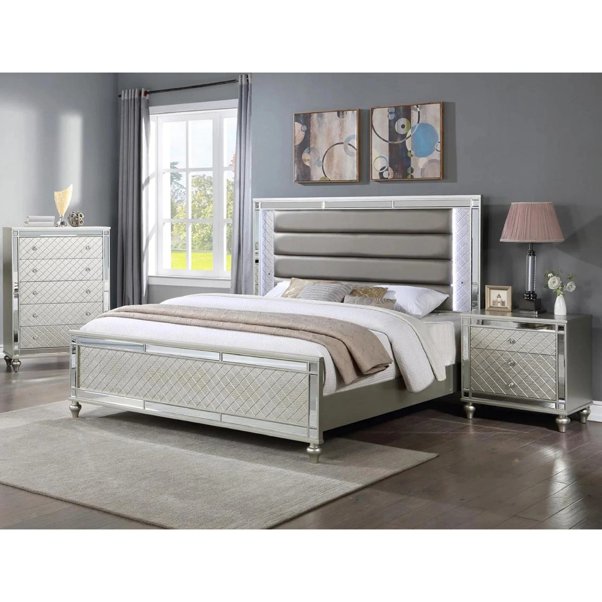 PARIS CHAMPAGNE QUEEN BED WITH LED