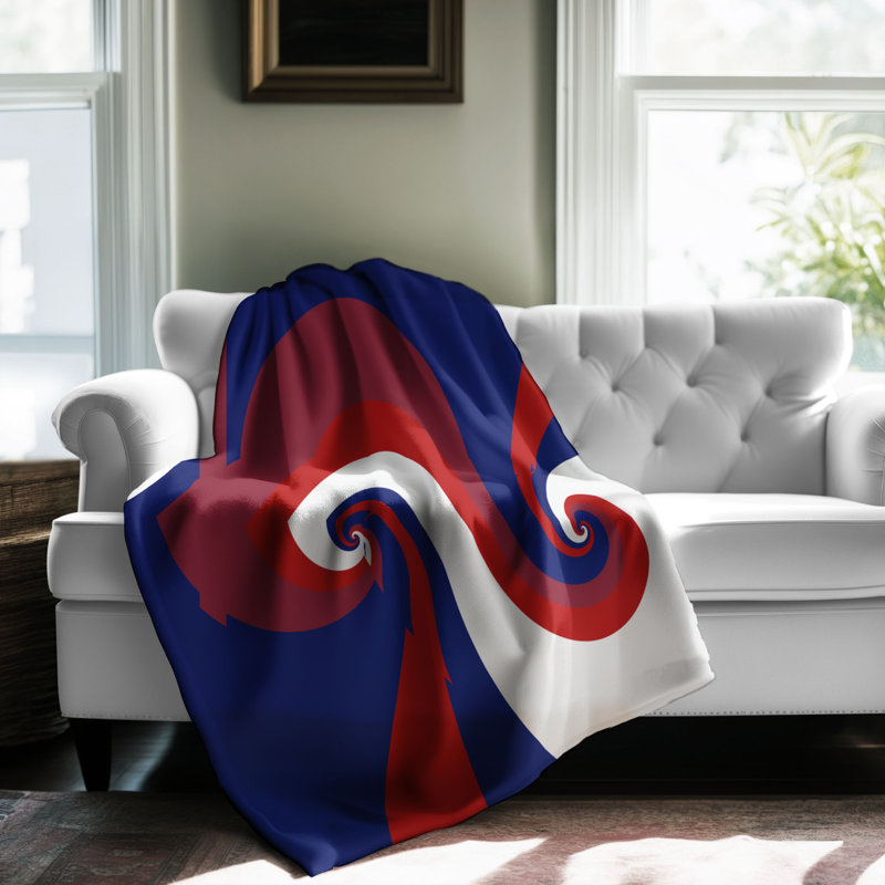Motif Groovy - 1 pièce Sherpa Premium, Lit simple, Rouge / bleu / blanc abstrait