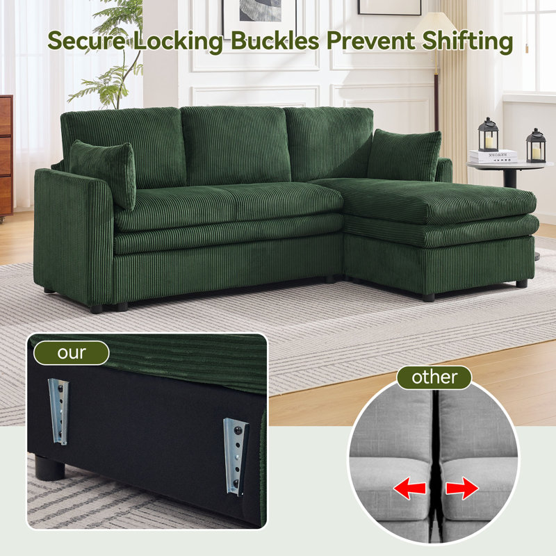  Canapé modulaire modulaire avec méridienne, Coussin double couche profond et confortable, 4 Seater Right Chaise Couch, Green