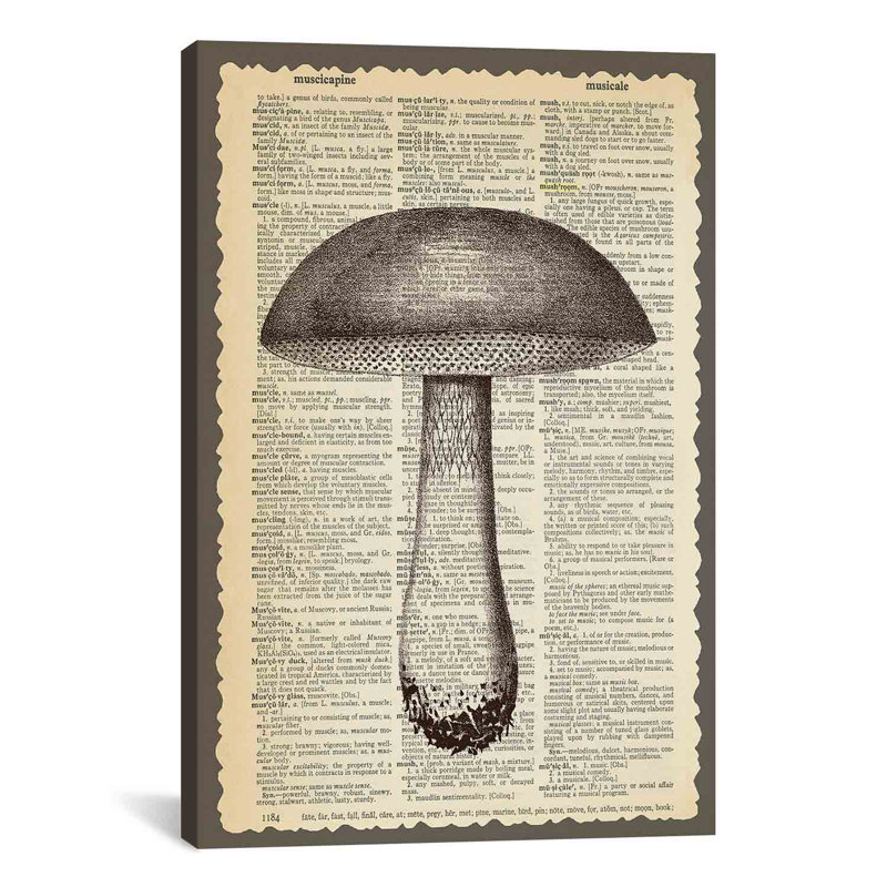 "Mushroom" par Erin Clark, art textuel sur toile, H 12 po x l 8 po x P 0,75 po, Pas de tapis, Toile tendue