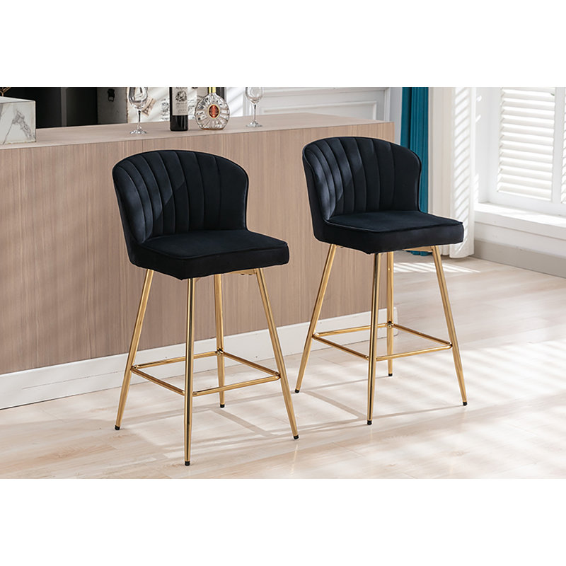 Cavill Upholstered Counter Stool with Metal Frame, Black