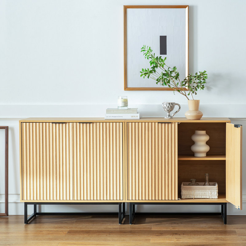 Armoire d'appoint cannelée de 31,5 po de hauteur à 2 portes avec tablettes réglables, Chêne / noir, Noir