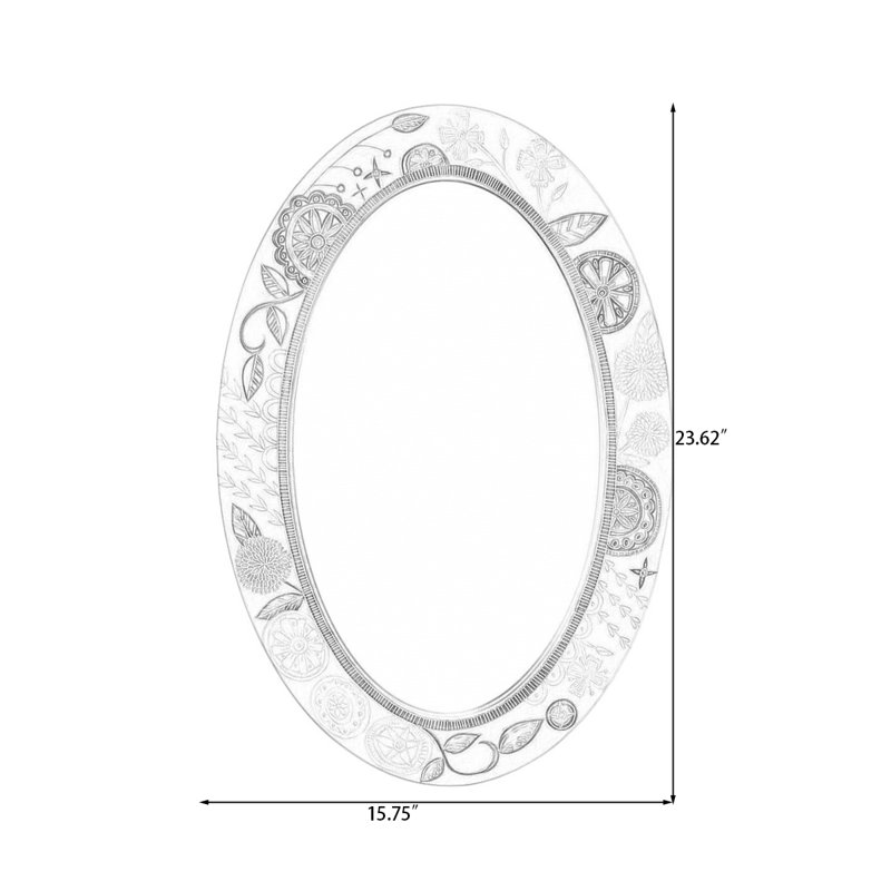Miroir mural ovale en cuir, 23.62"H*15.75"L, Yellow