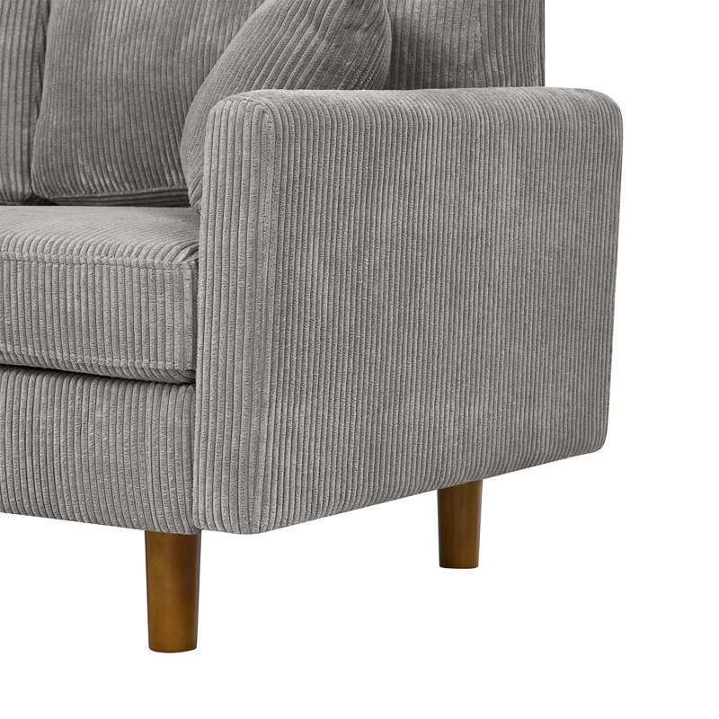 Canapé modulaire en velours côtelé avec pieds en bois et coussins décoratifs en velours côtelé, Light Gray