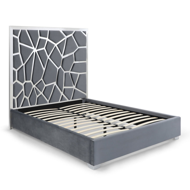 Upholstered Metal Platform Bed, Queen, Gray