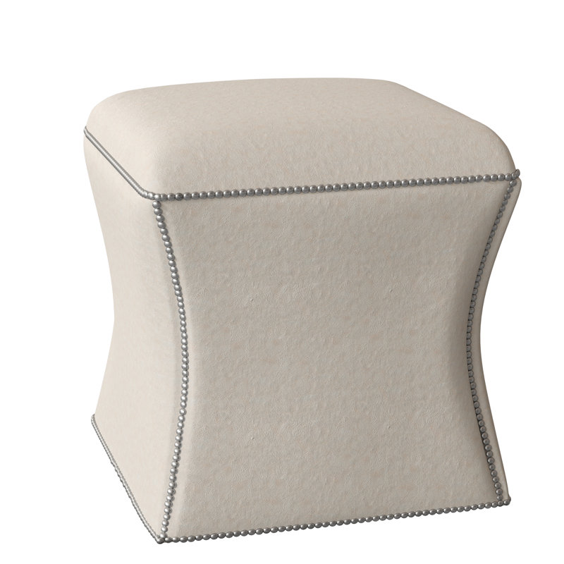 Roscoe 20" Cocktail Ottoman, Bright Nickel, Light Grey Leather 202-010
