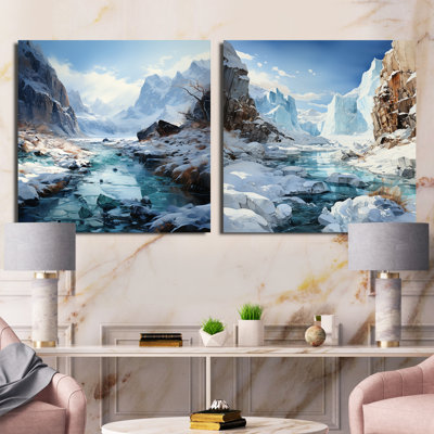 Island - charme de glacier en hiver - ensemble de 2 collages carrés Glacier