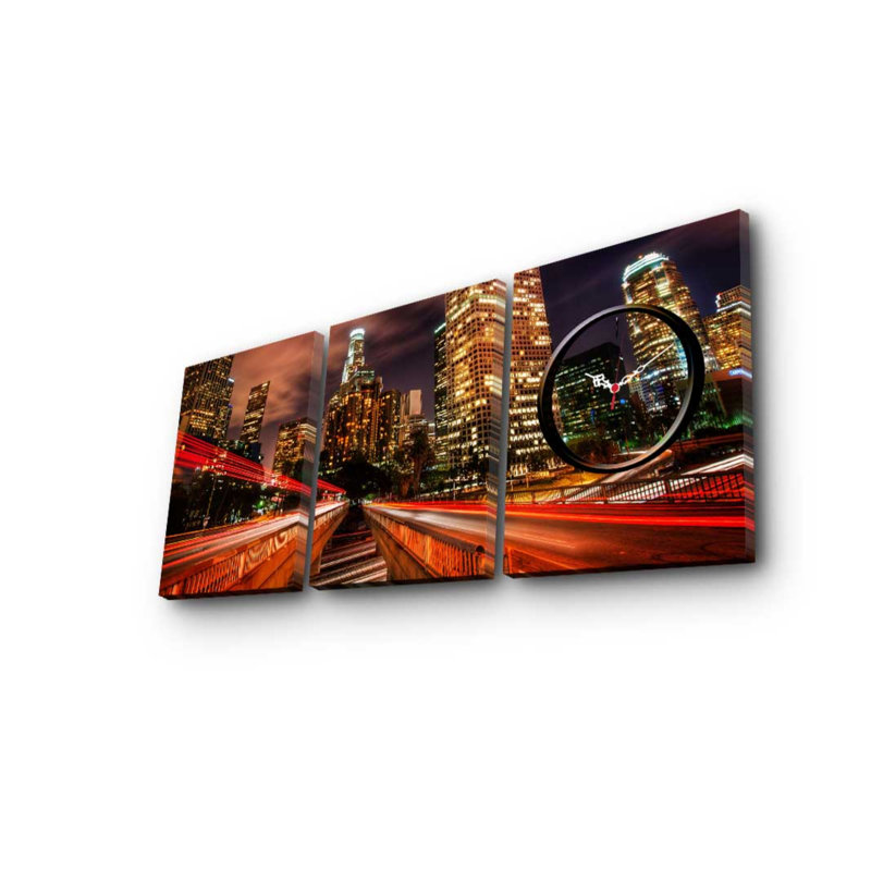 Ensemble de 3 horloges murales élégantes en toile décorative, toile suède, taille totale: 35,4 x 15,0 pouces | 100% cadre en bois, épaisseur: 1,2 po | Parfait pour la décoration intérieure, l'esthétique moderne et l'heure unique