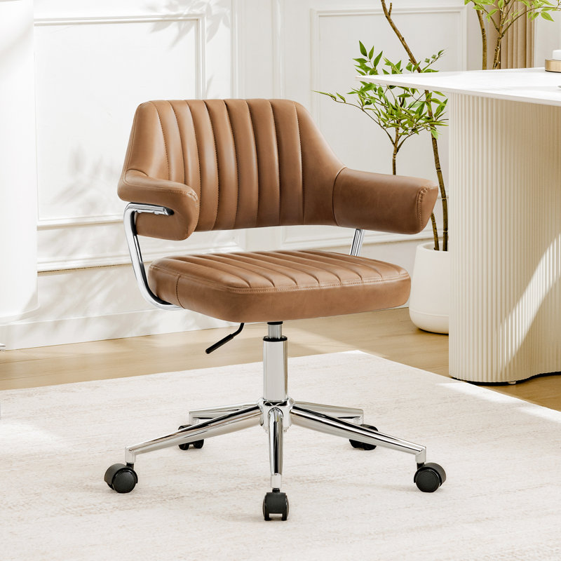 35.4''W Modern Sofa Leisure Armless Office Chairs, Camel Faux Leather