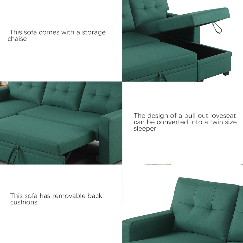 Canapé modulaire rembourré avec méridienne, Lin vert