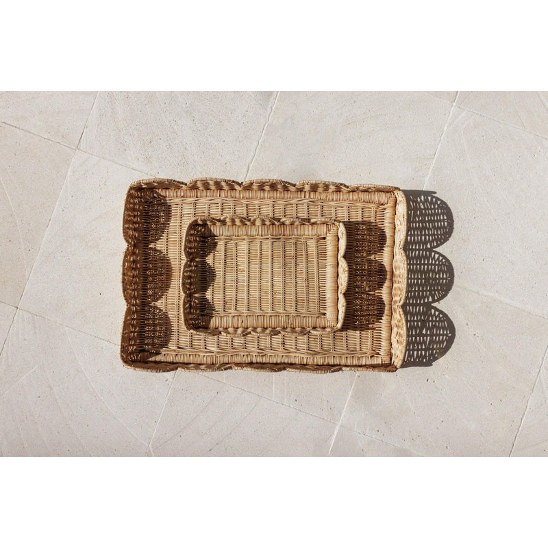 Ensemble de 2 plateaux de service en rotin festonné 2 plateaux de rangement décoratifs en osier tissé à la main