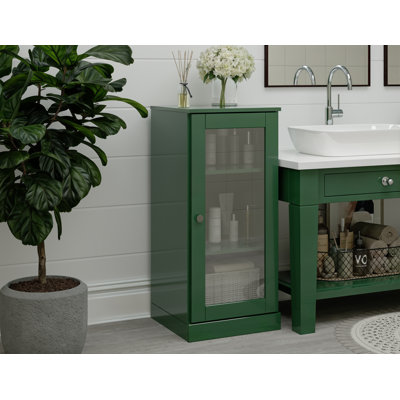 Armoire de salle de bain 100% bois massif 16,5 po avec porte en verre transparent et tablettes réglables