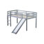 Lit simple mezzanine bas avec glissade, échelle, barrières de sécurité, lit mezzanine simple en bois d'hévéa, gris