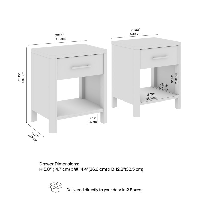 Table de chevet avec tiroir Alberta - ensemble de 2, meubles de rangement pour chambre à coucher