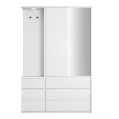 Garde-robe, garde-robe de chambre en bois avec 2 portes et 6 tiroirs, armoire de rangement moderne pour vêtements avec tablettes de rangement et rail de suspension