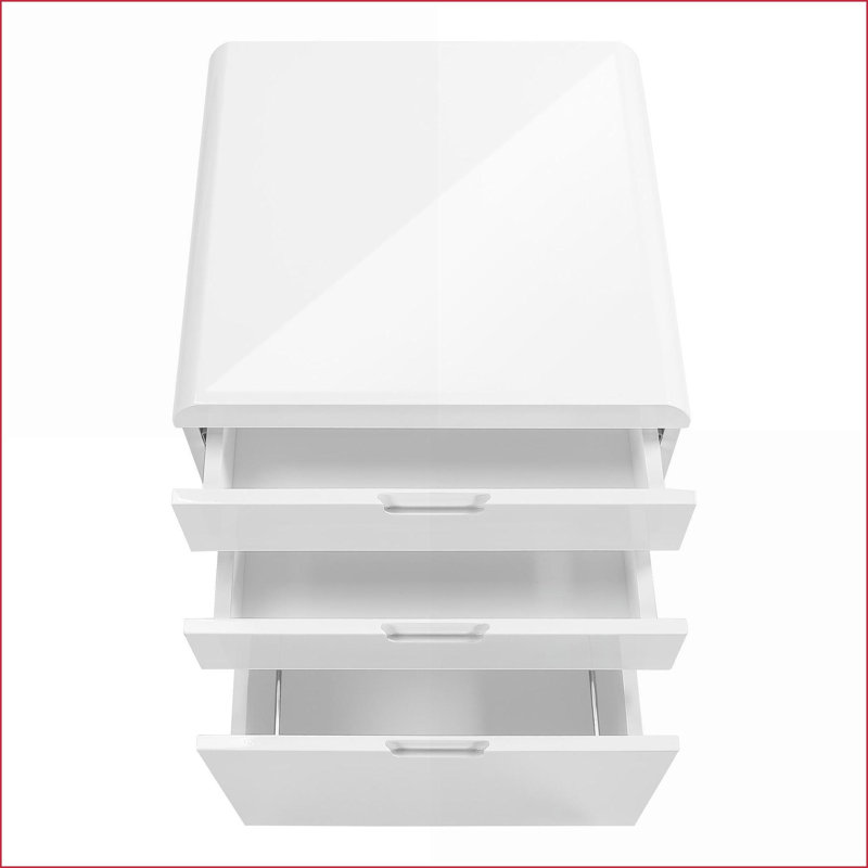 File Cabinets, Rolling Mobile 3 Drawer Printer Stand, Contemporary Modern Snow White Glossy Laminate | Snow White | MDF