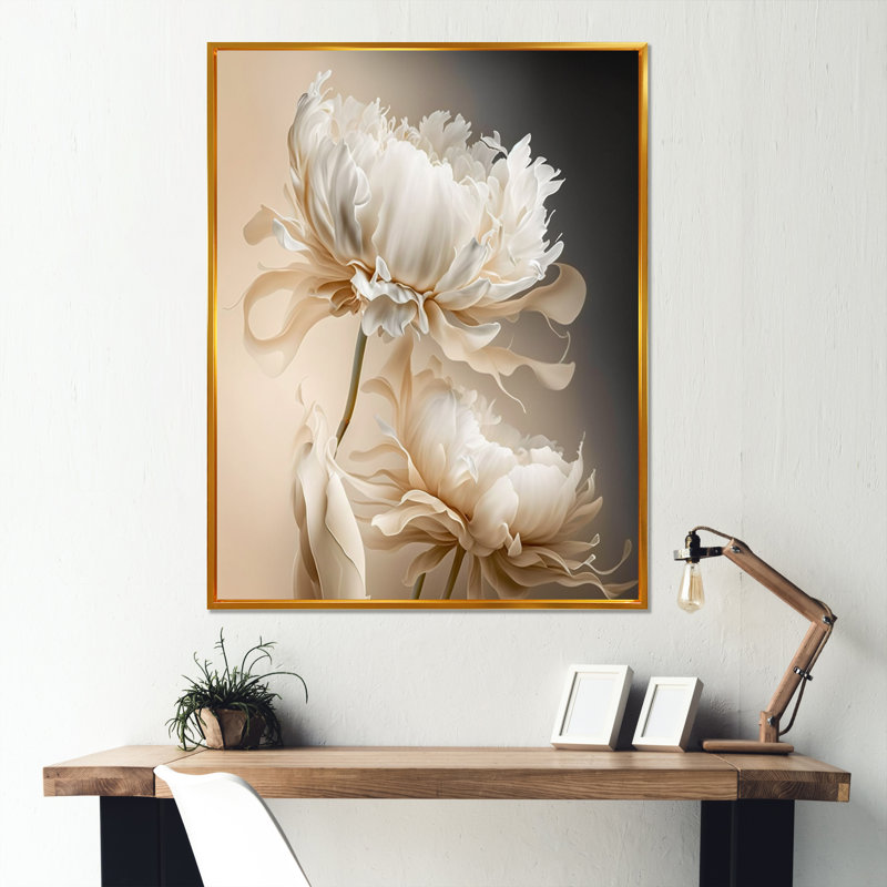 Peony Flower I - Print on Canvas, 40" H x 30" W, Gold Floater Framed
