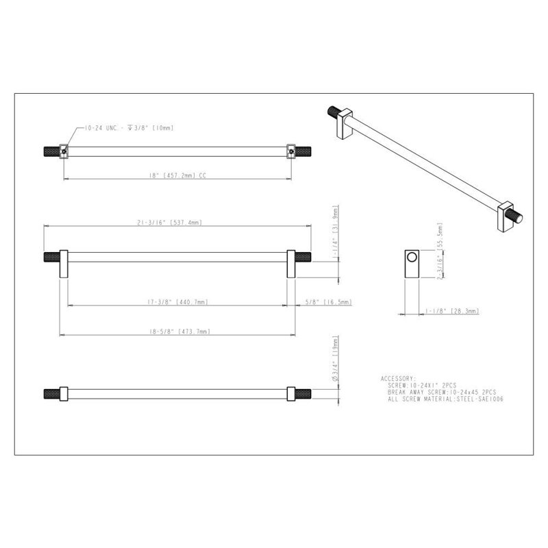 Larkin 4 Knurled Ends Appliance Pull, 18", Satin Nickel