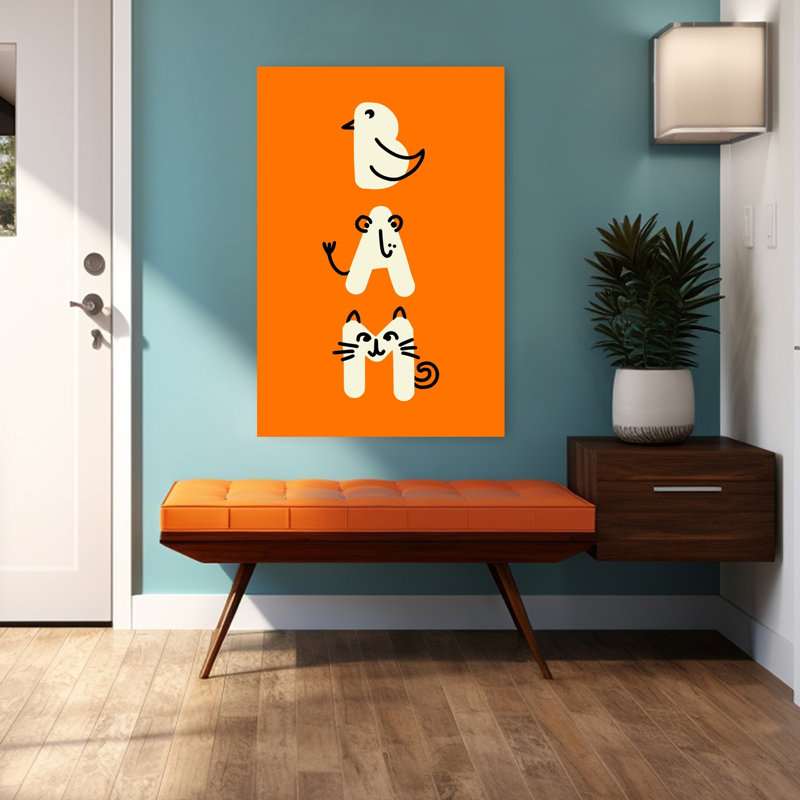 Cute Animal Alphabet Playful Whimsical Contemporary Bird Cat Monkey Wall Art Print by Annick - Wrapped Canvas Print