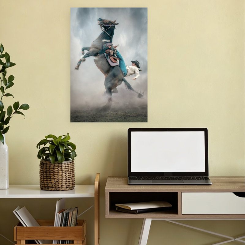 Wild Rodeo Moment Dramatic Contemporary Horse Architecture Wall Art Print by Frank Ma - Wrapped Canvas Print