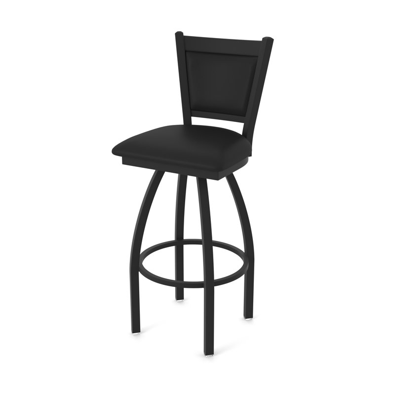 Tabouret pivotant Hadleigh, Noir froissé, Vinyle noir, Tabouret de bar (siège d’une hauteur de 30 po)