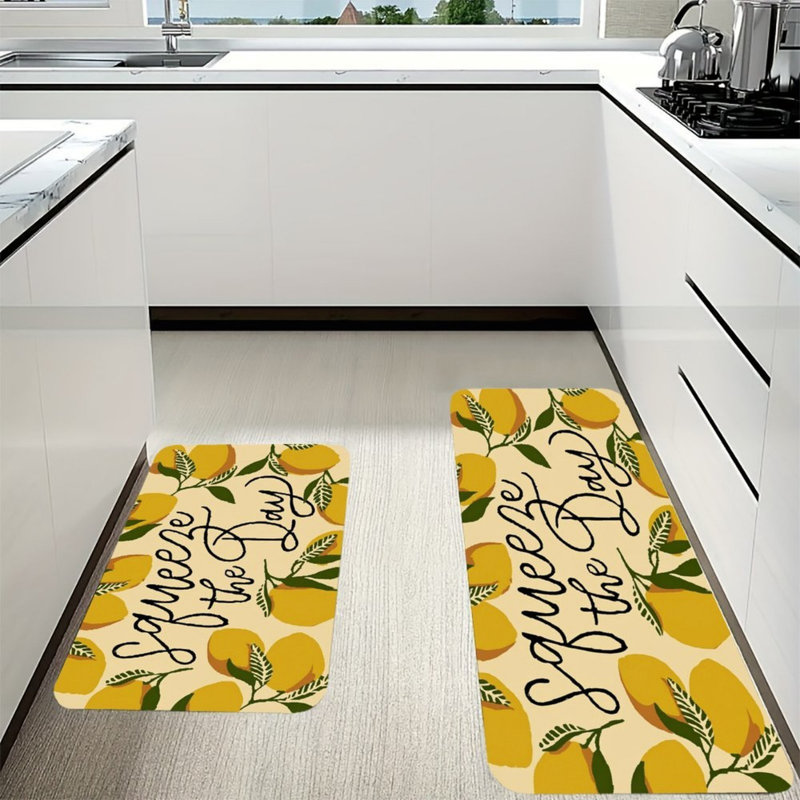Tapis de cuisine beige Squeeze The Day, 2 pièces, pour la cuisine et la salle de lavage
