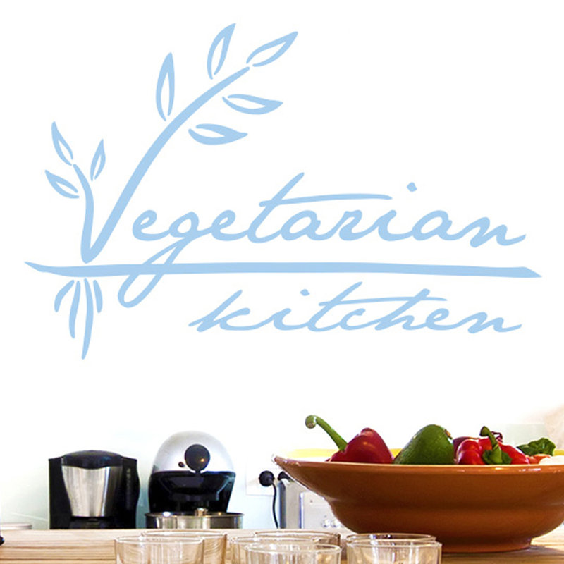 Vegetarian Kitchen Wall Sticker, Large, Light Blue