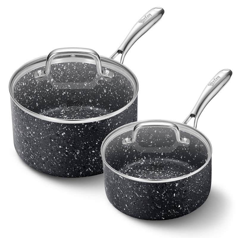 Ensemble de casseroles en aluminium antiadhésif Hlafrg 1 + 2 pte avec couvercle, revêtement en granit gris, 3 pintes, Bleu