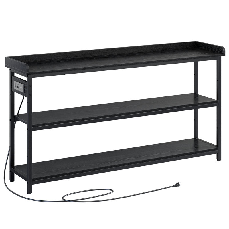 Console Table with Power Outlets, 33" H x 43 "W  x 13.8" D, Vintage Black