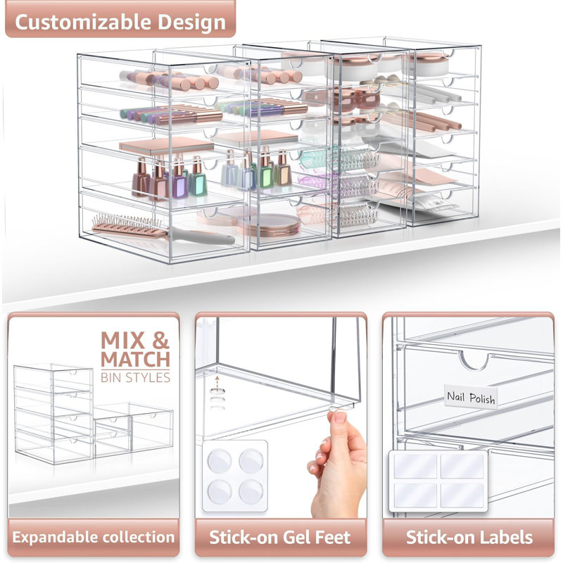  Clear 22 Drawers Acrylic Makeup Organizer 4 Pcs Stackable Set