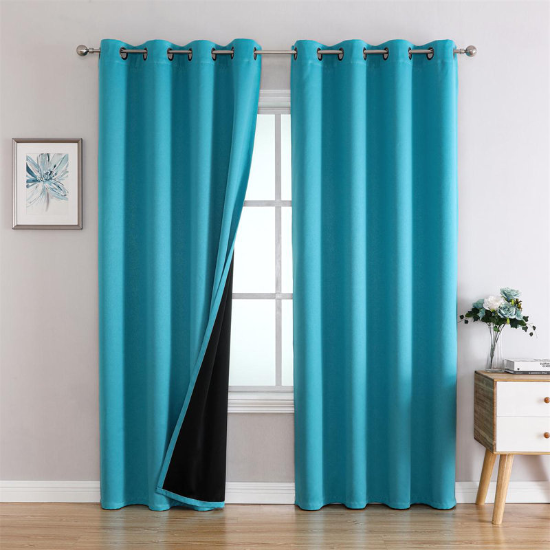 Orantes Solid Polyester 100% Blackout Curtains & Drapes Pair For Bedroom Living Room 63 84 95 Inches Long Grommet Curtains Thermal Insulated Sunlight Blocking Noise Reducing