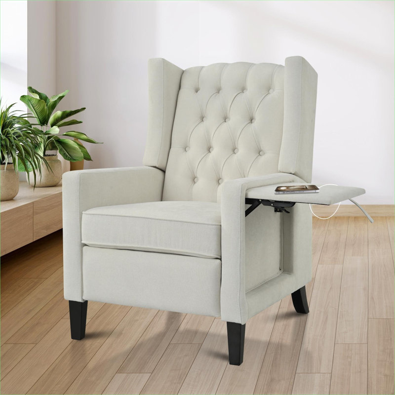 Fauteuil inclinable manuel à oreilles. Avec table d'appoint pliable, ports de charge USB, chaises inclinables modernes et confortables pour le salon, la chambre à coucher, le dortoir, le bureau