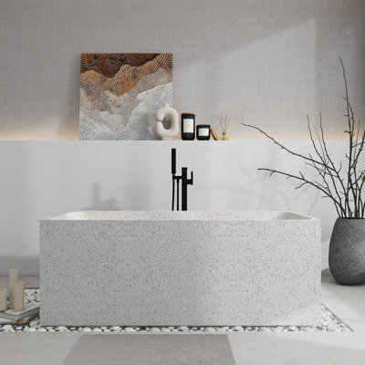 63'' X 29.5'' Freestanding Soaking Terrazzo Bathtub