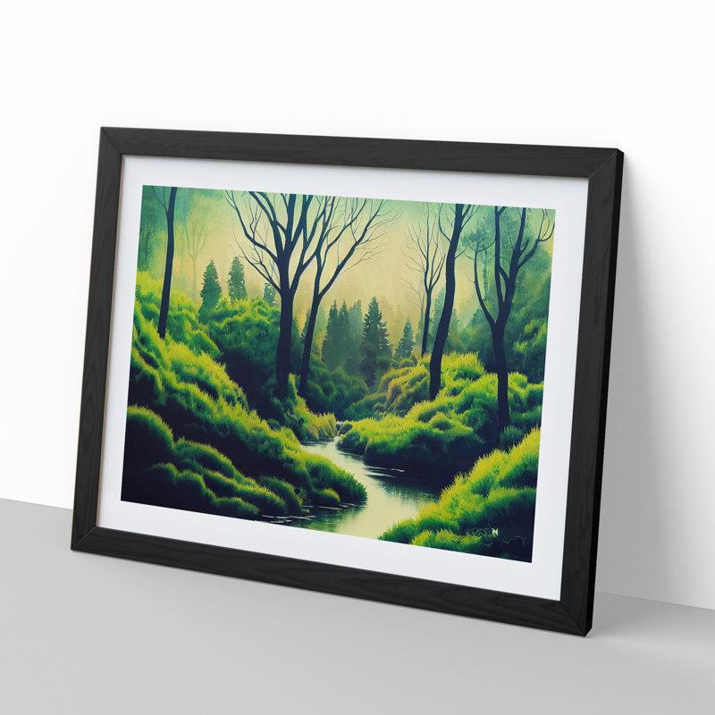 Sumer Forest Stream - Single Picture Frame Print, Black Framed, 46cm H x 64cm W x 2cm D