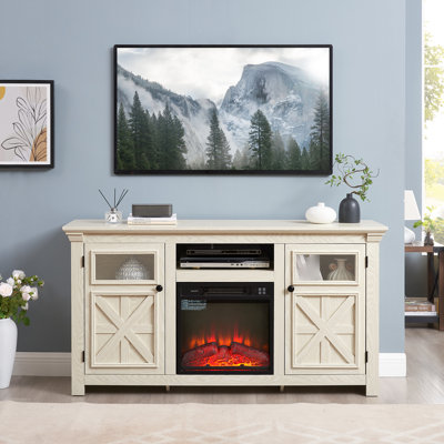 Armoire de ferme à 2 portes, meuble télé de style campagnard, meuble télé de style campagne moderne, grande console de cinéma maison d'inspiration grange avec foyer encastré de 18 po de largeur, l 60,23 po x P 15,35 po x 31,7 po