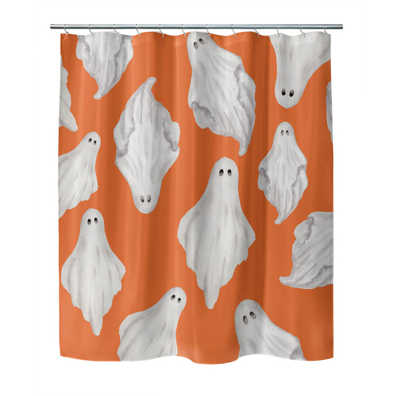 Spooky Ghost Ultra-Thin Lightweight Shower Curtain, Orange