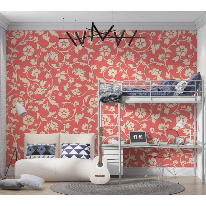 Murale pelez et collez de qualité supérieure - Motif floral rose, L 210 po x L 144 po