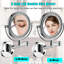 Miroir de coiffeuse à fixation murale à deux lumières DEL 8 pouces, extension de 12 pouces, grossissement 1X / 3X, rotatif à 360 degrés, rasage à bouton étanche pour les femmes avec DEL, monté, finition, rotation,