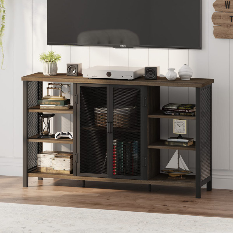 Guinna Industrial Wine Bar Cabinet For Liquor And Glasses, Farmhouse Wood Coffee Bar Cabinet With Wine Rack, Metal Sideboard And Buffet Cabinet