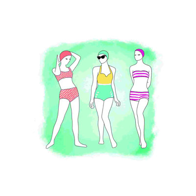 " Retro Bikini Girls " Painting Print