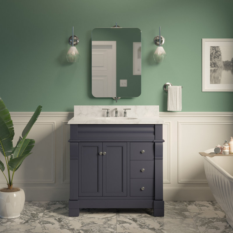 Ensemble de meuble-lavabo simple pour la salle de bain Flo, Marbre de Carrare, Gris marine