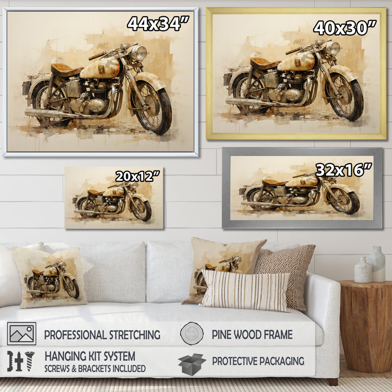 Minimalisme à moto sur toile, Toile tendue, H 34 po x l 44 po x P 1,5 po