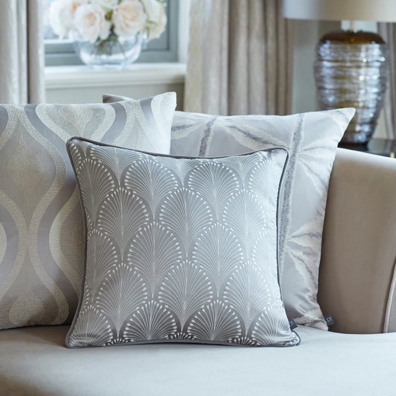 Boudoir Geometric Square Throw Cushion, Silver, Feather