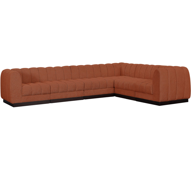 Canapé modulaire rembourré 6 pièces Quinn, Tissu cognac chenille
