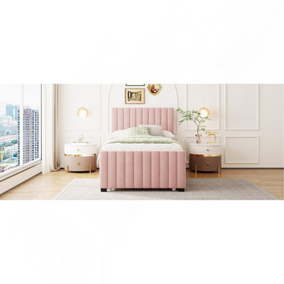 Lit plateforme tapissier simple en velours avec lit gigogne simple