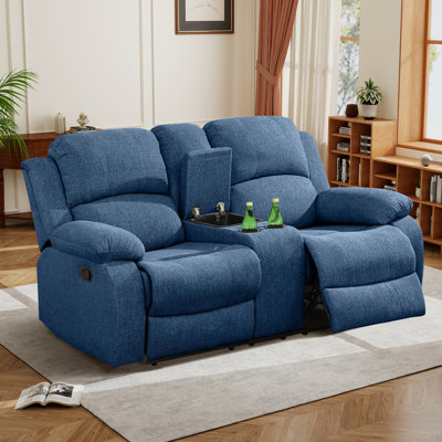 Double Manual Recliner Chair, Overstuffed Loveseat w/ Cupholders, Flannel by Latitude Run