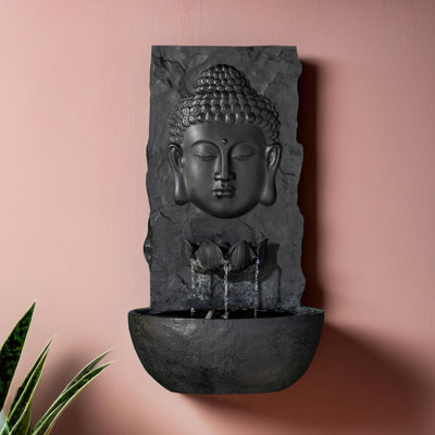 30in High Fibreglass Wall Buddha Waterfall Fountain, Gold